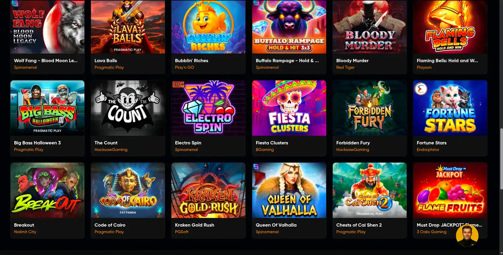 Интерфейс игрового зала казино Эномо с множеством слотов